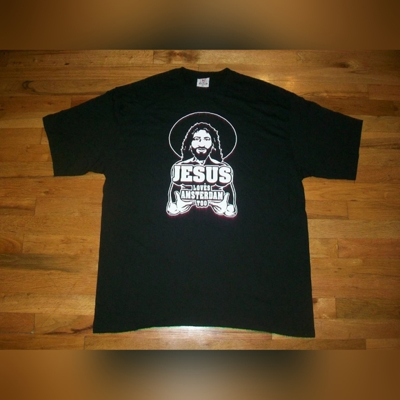 vintage Jesus Loves Amsterdam t-shirt europ pot ganja vacation souvenir - Picture 3 of 6